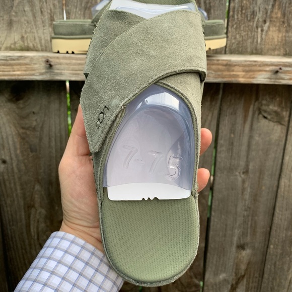 UGG Sandals Goldenstar Cross Platform Slide Moss Green Suede Leather - Picture 5 of 16